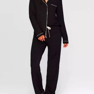NWT New Black White Trim Cotton 2 Piece Pj Set w/Eye Mask